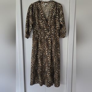 Vintage Rainbow of California Leopard Print V-Neck Midi Dress Mary Martin M